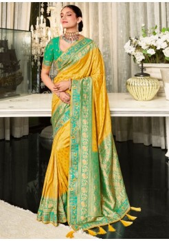 Green And Yellow Silk Designer Saree